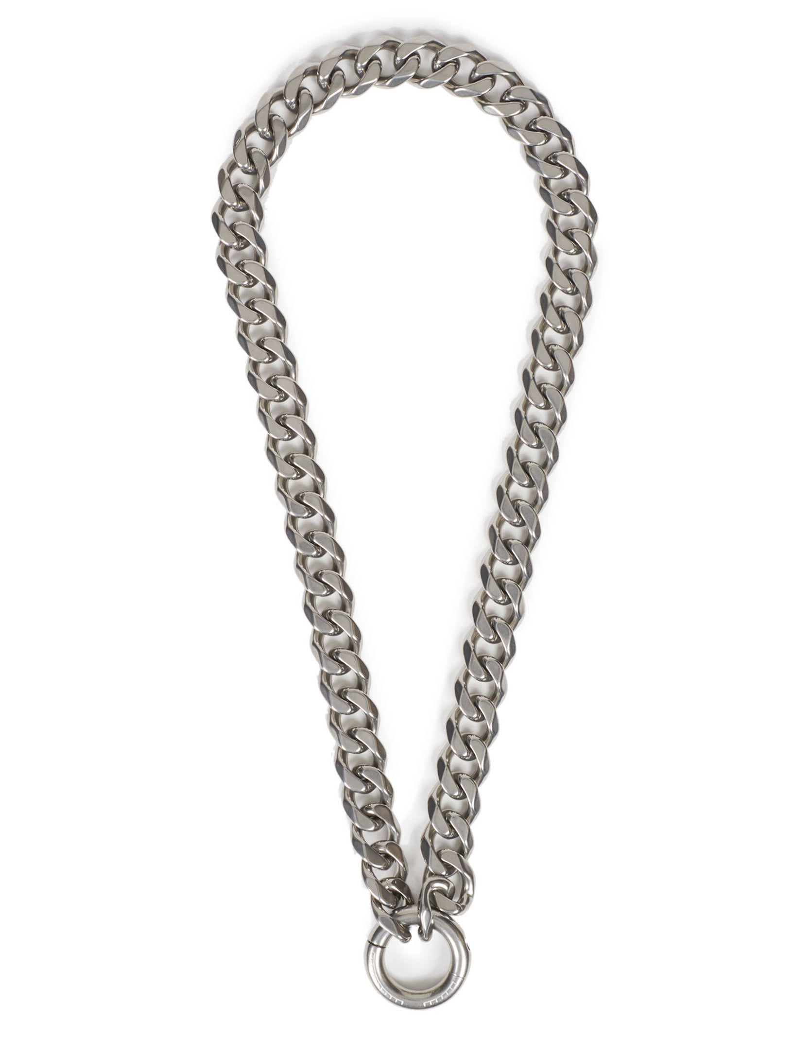 Random Identities Cock Ring Chain in Steel with flat links and engraved RIs Cases cock ring closure, 66 cm length