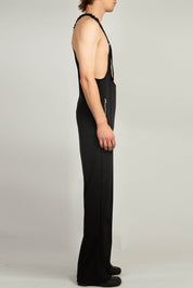 Black jersey salopette with adjustable covered elasticated braces