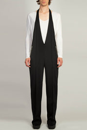 Random Identities Halter Neck Jumpsuit in Black with pin tuck detail and zip pockets