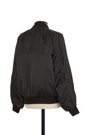 Unisex Bronze polyester bomber with ruched panels and ribbed trims
