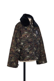 Camouflage nylon aviator jacket. gathered sleeve head, zip closure, internal pocket with transparent eyelet