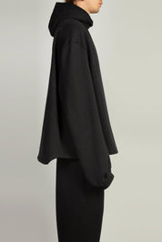 Black cutout hoodie with ribbed cuffs and hem