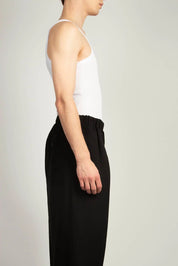 White ribbed cotton tank top with printed RIs logo