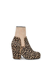 Random Identities Platform Boots in Beige Leopard. calf suede with stretch suede ankle cuff and elasticated grosgrain
