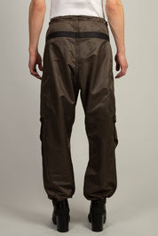 Relaxed fit nylon trousers in bronze with adjustable hems