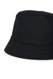 Black cotton bucket hat with stitching details and compact brim