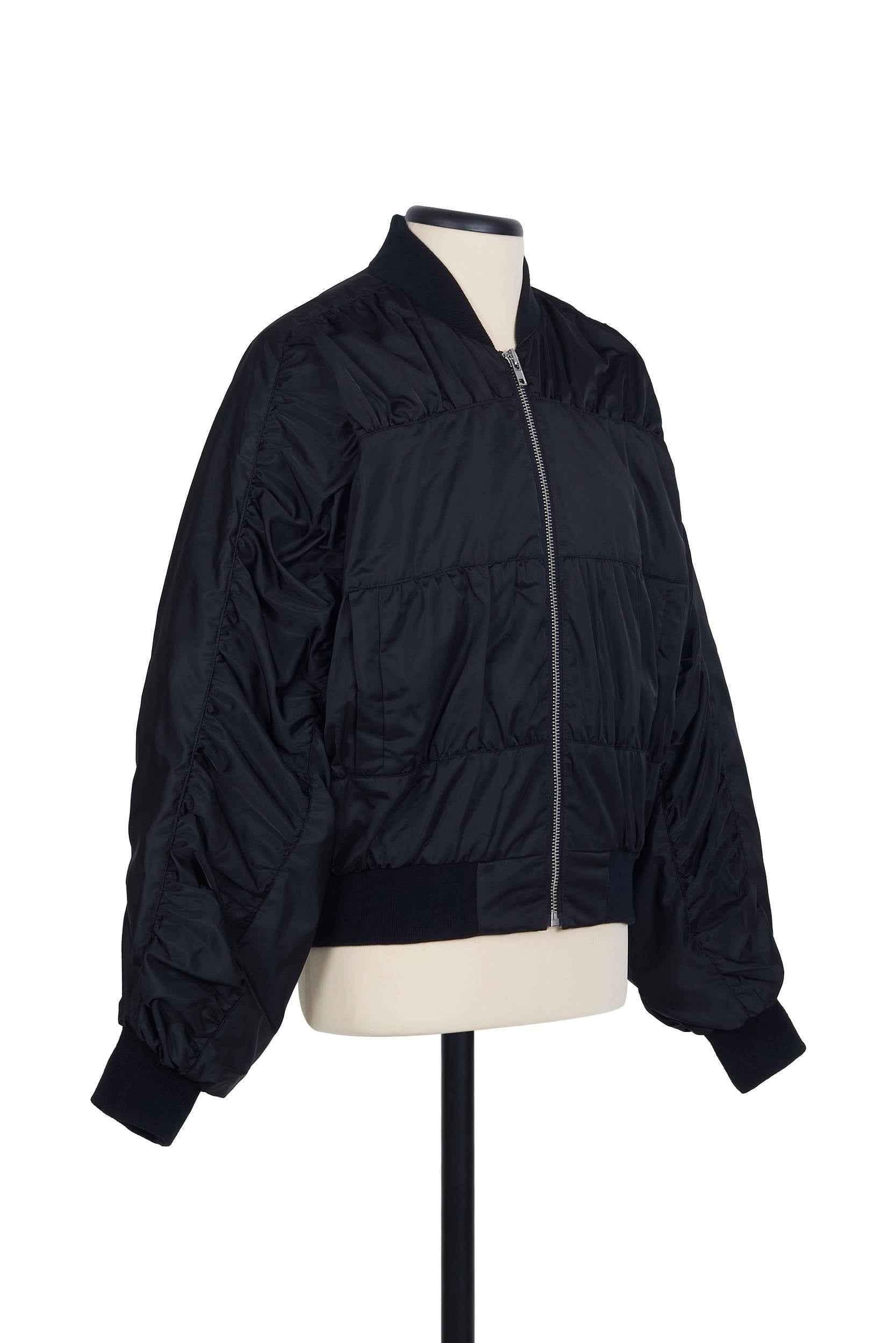 Ruched Bomber Jacket - Black