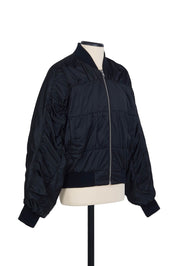 Ruched Bomber Jacket - Black