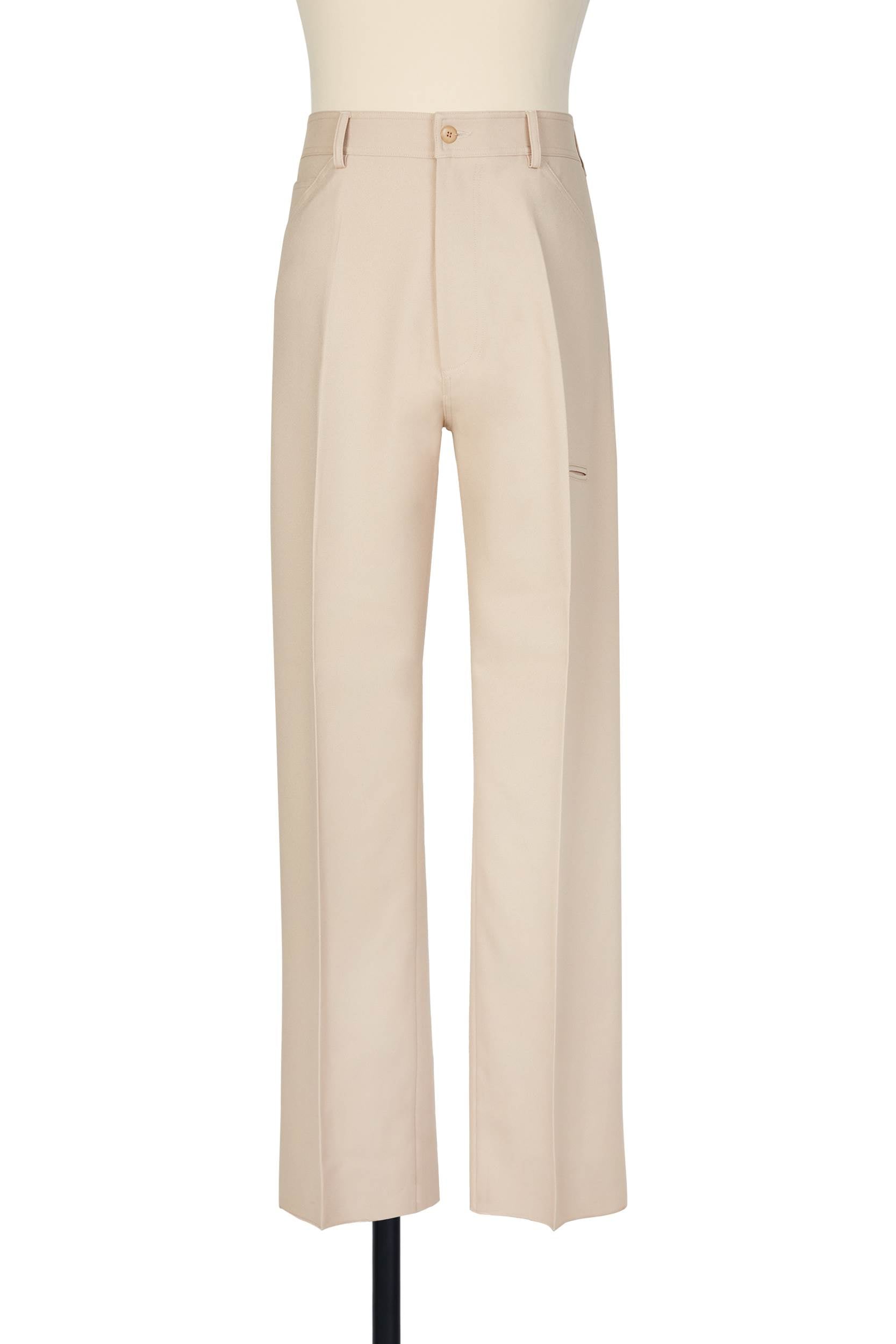 Random Identities High-Rise 5-Pocket Trousers in Beige. straight leg, no side seam, tip pocket at thigh