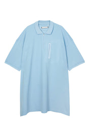 Random Identities Maxi Polo in Sky Blue. maxi-fit piqué polo with covered zip opening, flat-knit collar and zip chest pocket