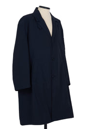 Navy compact gabardine car coat. oversized fit with elasticated sleeves by Random Identities