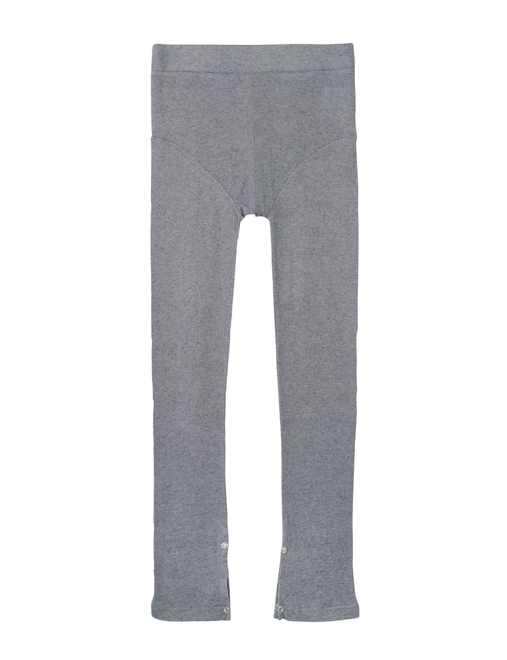 Random Identities Rib Leggings in Grey, super soft fine ribbed jersey leggings with cuff split and press button fastening, front view