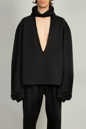 Random Identities Cutout Hoody in Black jersey with cutout details and drawstring hood