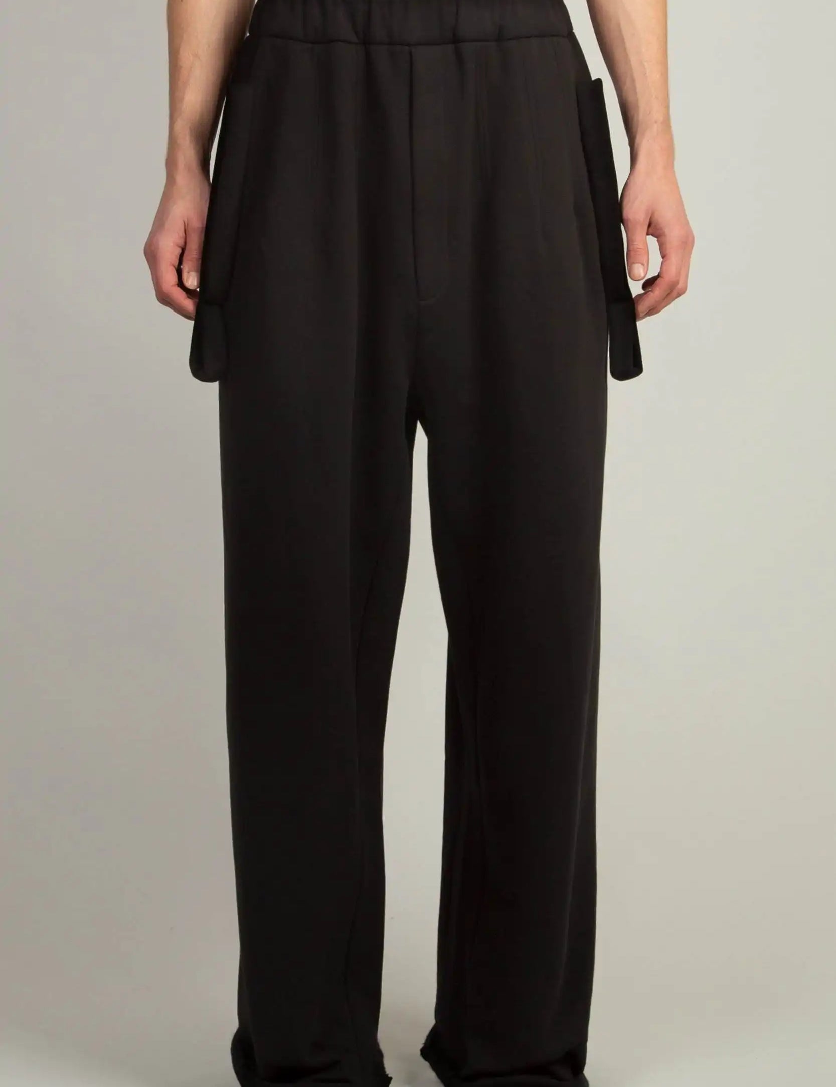 Random Identities Wide Sweatpant in Black, wide leg cotton sweatpant with no side seam, front view