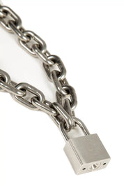 Steel surgical steel lock chain necklace featuring engraved padlock pendant