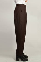 Pleated Tapered Trouser - Mid Brown