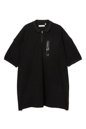 Random Identities Maxi Polo in Black. maxi-fit piqué polo with covered zip opening, flat-knit collar and zip chest pocket