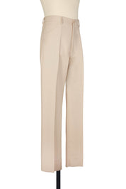 Beige high-rise trousers. single jet back pockets and yoke insert, polyester gabardine