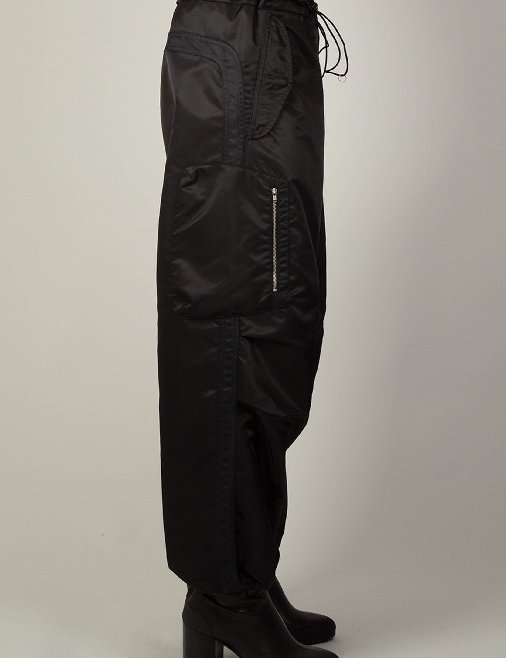 Black nylon Berlin Baggies with zip patch pocket and centre back zip