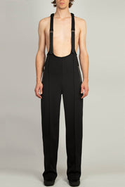 Random Identities Jersey Salopette in Black with pin tuck detail and zip pockets