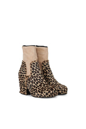 Random Identities suede Platform Boots. elasticated cuff detail, rubber sole, Beige Leopard