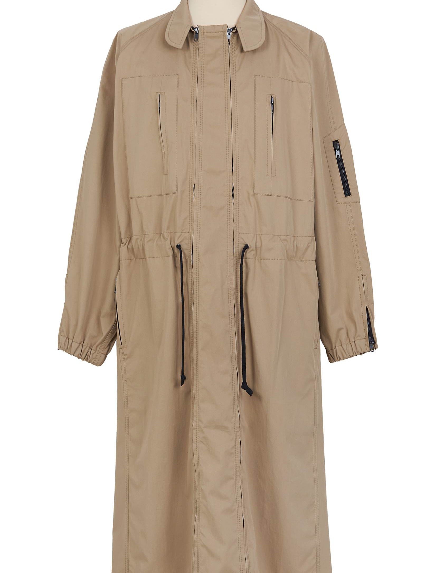 Random Identities Versatile Coat Dress in Beige. cotton gabardine with twin two‑way front zips, drawstring waist and zip pockets