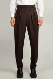 Pleated Tapered Trouser - Mid Brown
