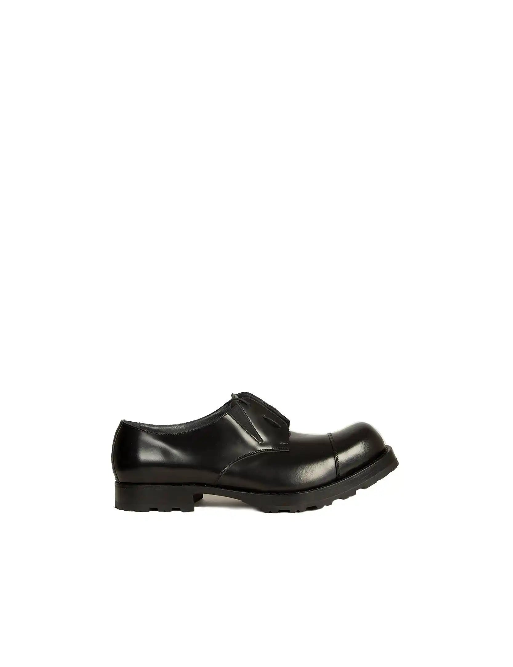 Random Identities Kicker Shoes leather derby in Black with front laced up closure