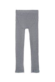 Side and back view of Grey Rib Leggings by Random Identities showing slim silhouette and split cuff detail