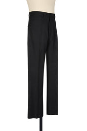 Red high rise five pocket trousers with single jet back pockets and yoke insert in polyester gaberdine