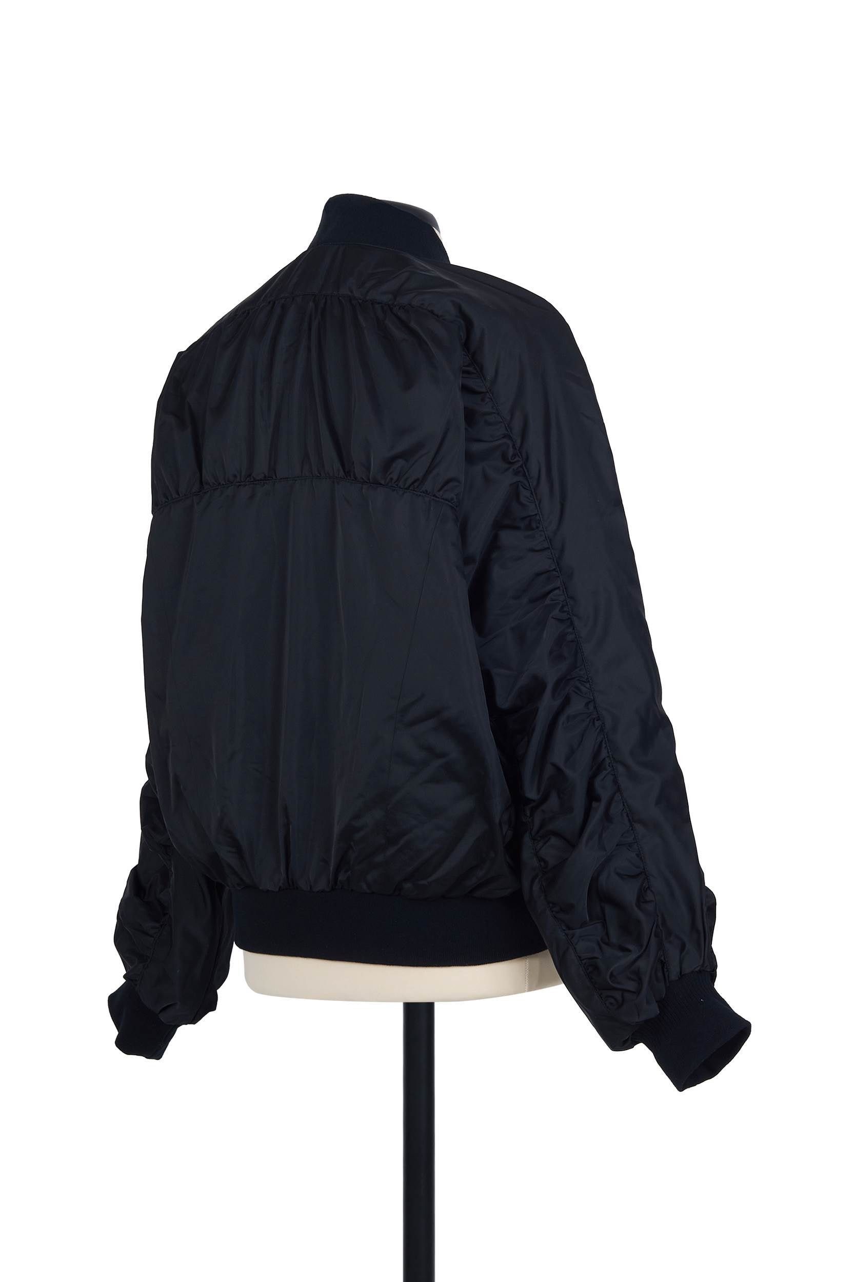 Ruched Bomber Jacket - Black