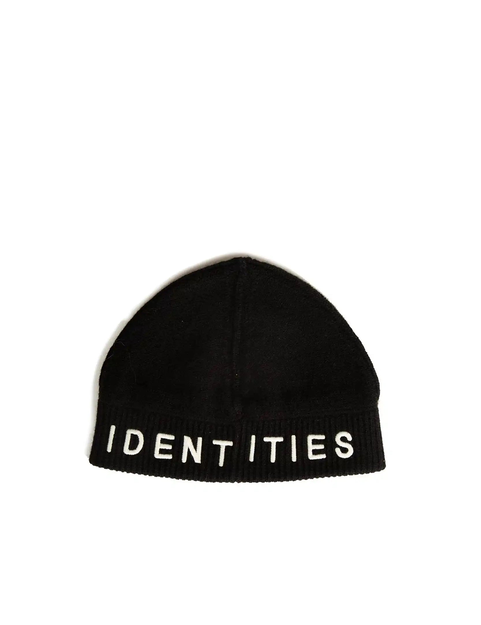 Black wool cashmere beanie featuring dual logo embroidery