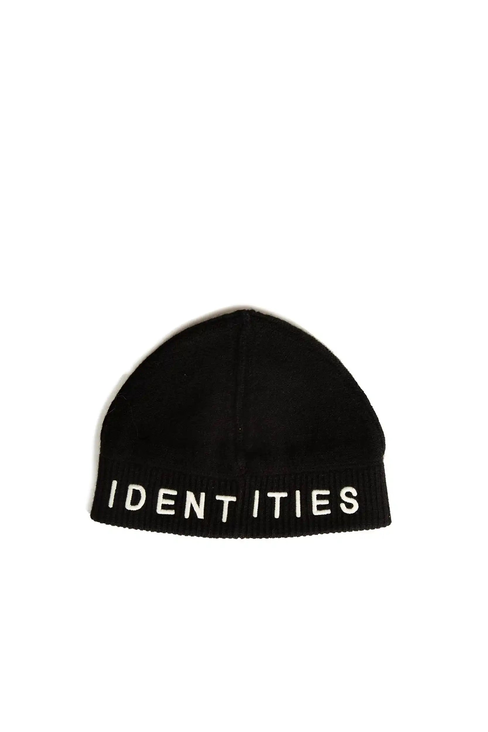 Black wool cashmere beanie featuring dual logo embroidery