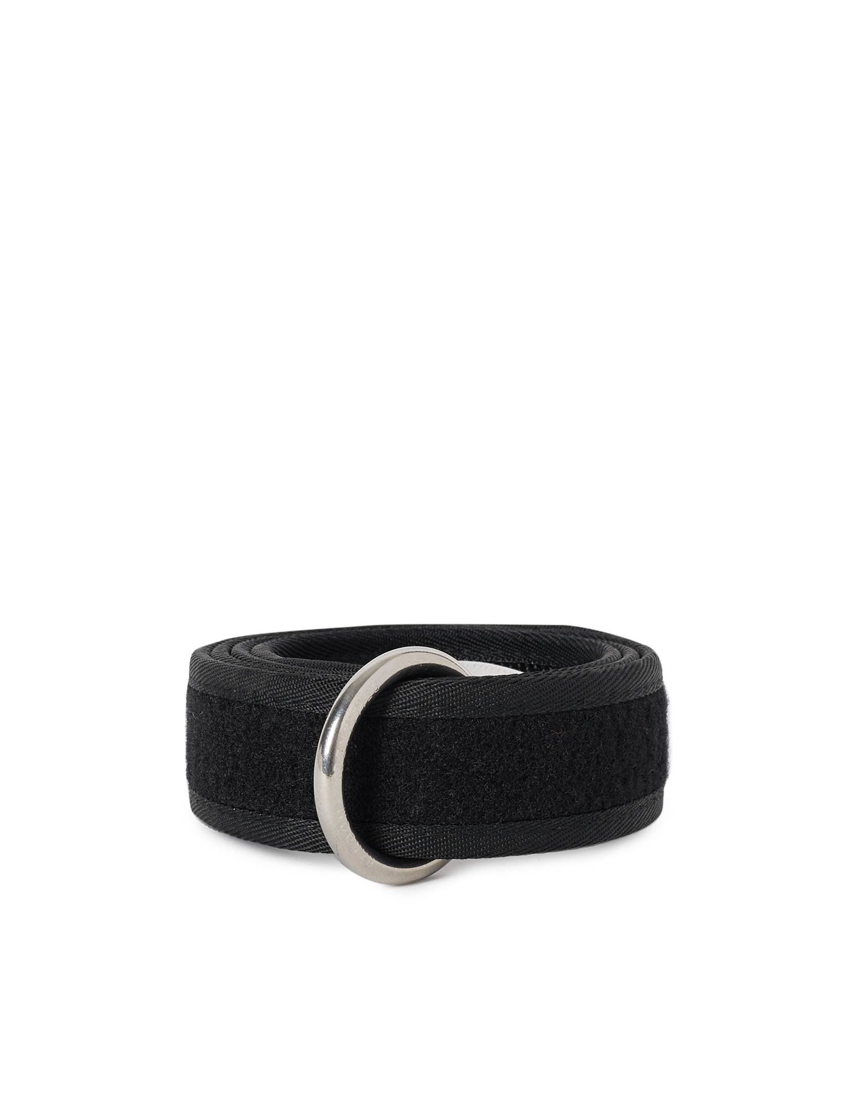 Random Identities Velcro Ring Belt in Black with velcro fastening and engraved metal logo ring