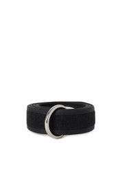 Random Identities Velcro Ring Belt in Black with velcro fastening and engraved metal logo ring