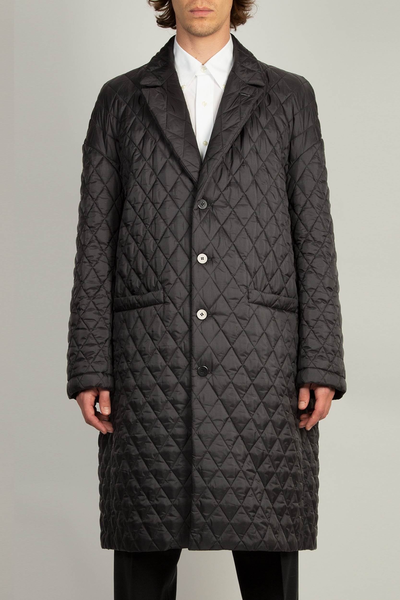 Random Identities Egg Shape Coat in Black with oversized fit and emphasized back volume