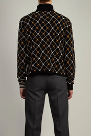 back view of Black Jaquard Roll Neck sweater by Random Identities highlighting regular fit and clean knit silhouette