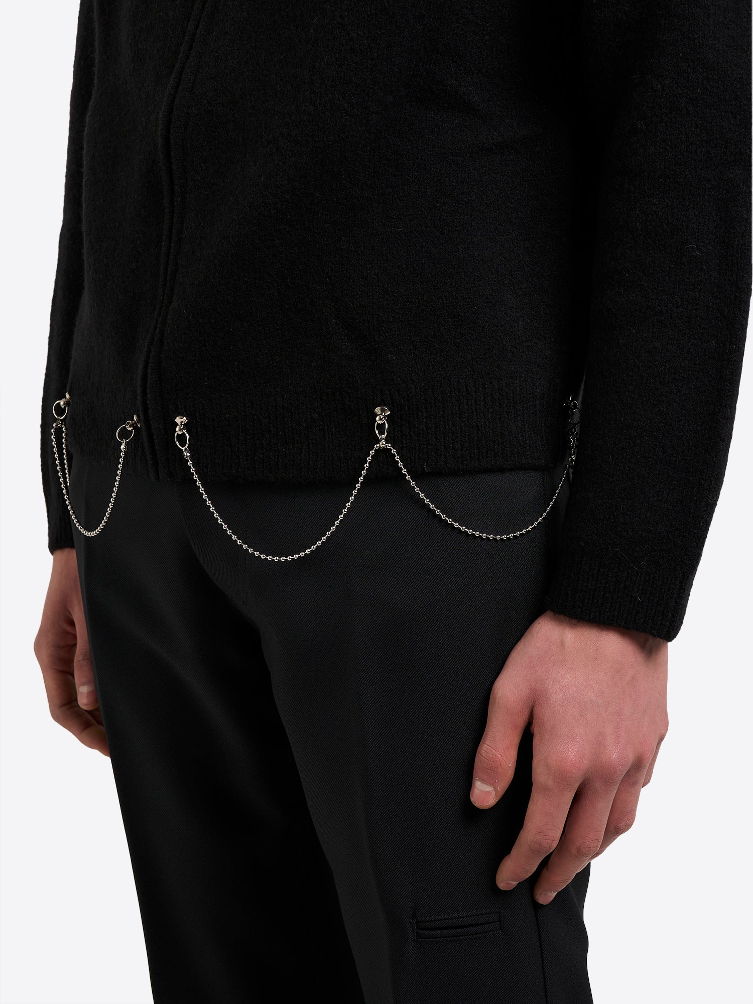 Full Zip Cardigan With Chain - Black