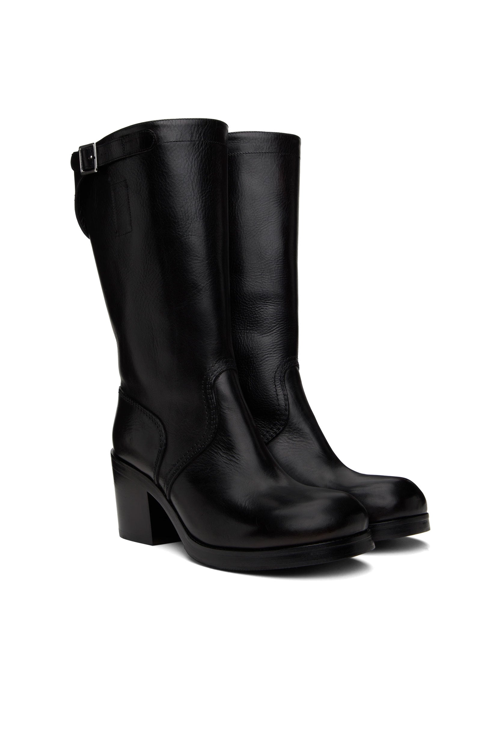 Tall black leather Fireman Boots with 9 cm heel