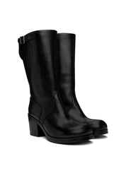 Tall black leather Fireman Boots with 9 cm heel