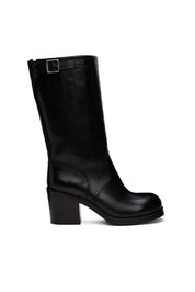 Random Identities Fireman Boots in Black, all leather knee high boot with 9 cm heel and reinforced steel toe
