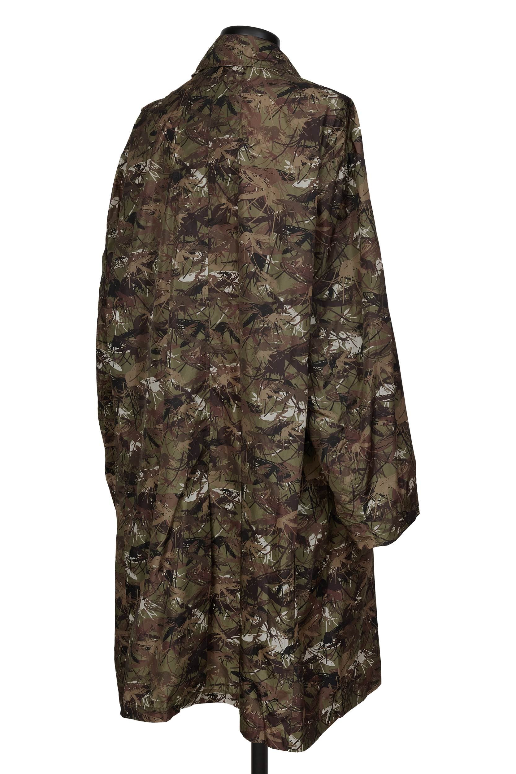 Random Identities Mosquito Camouflage Raincoat, back view, strap detail and camo print