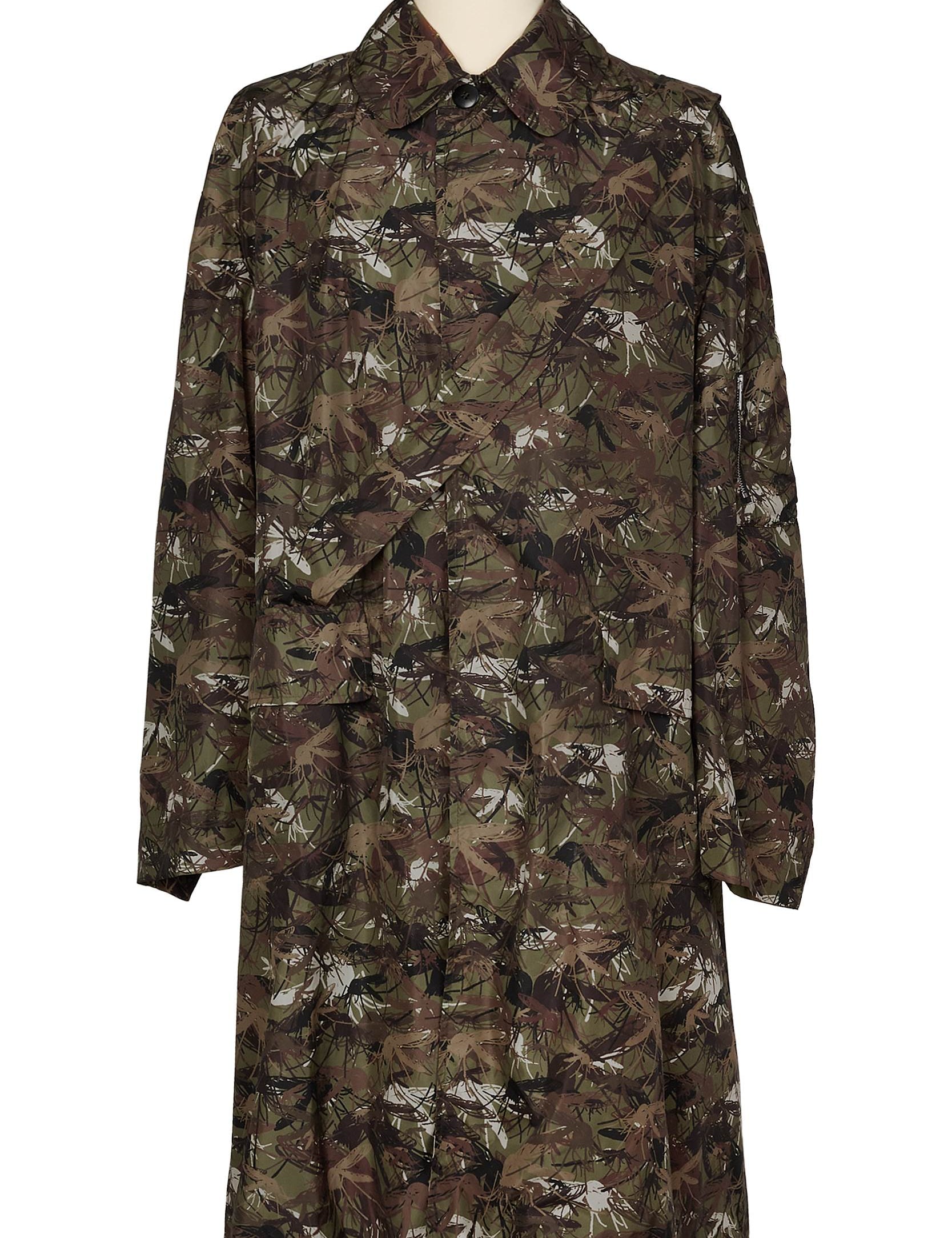 Random Identities Mosquito Camouflage Raincoat With Strap, front view, camouflage pattern