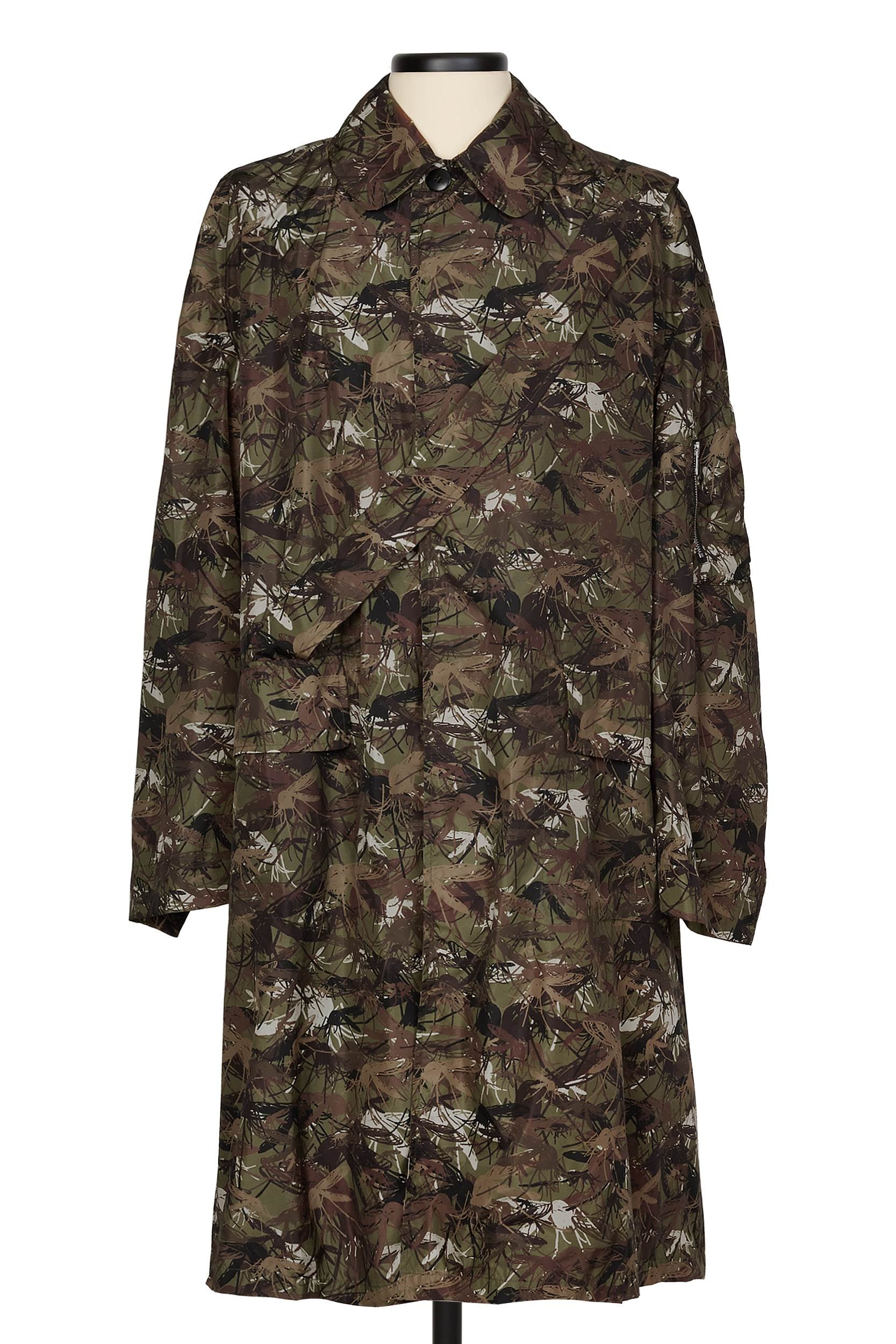 Random Identities Mosquito Camouflage Raincoat With Strap, front view, camouflage pattern