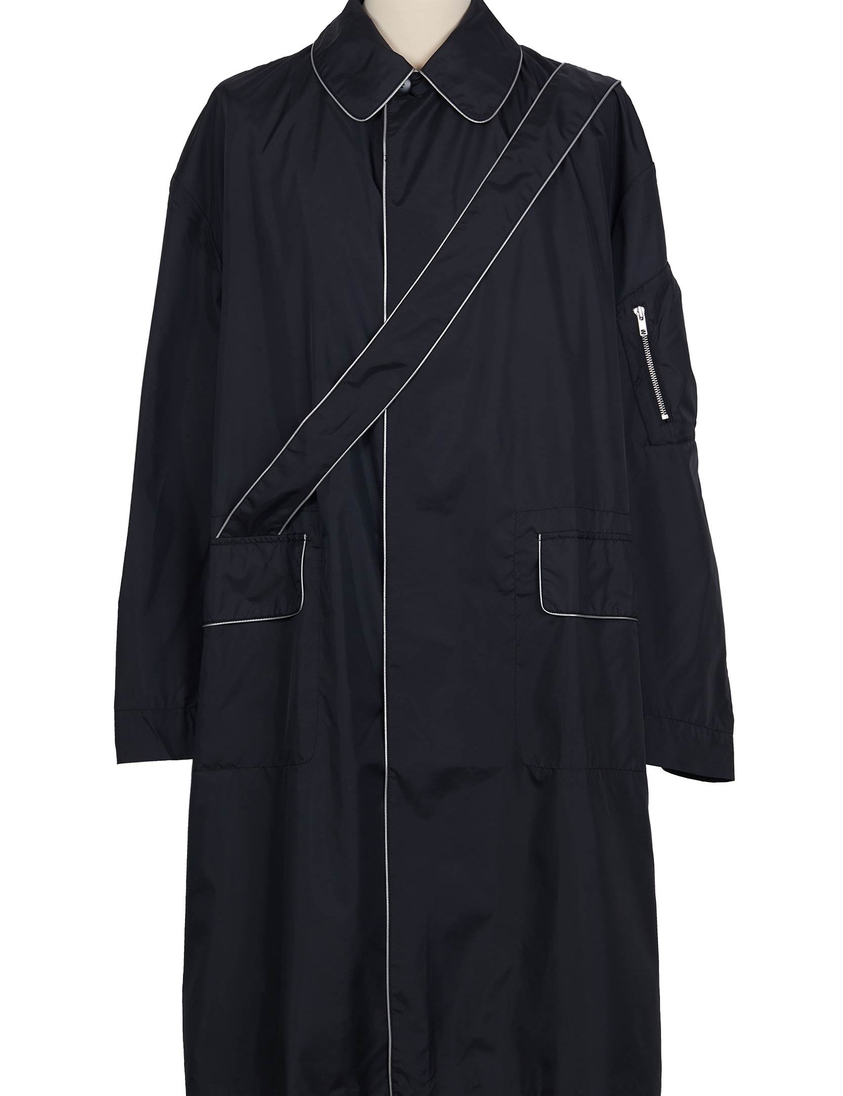 Random Identities Raincoat With Strap And Piping in Black, light nylon with contrast piping and diagonal strap