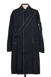 Random Identities Raincoat With Strap And Piping in Black, light nylon with contrast piping and diagonal strap