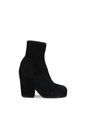 Random Identities black suede platform ankle boots with stretch ankle cuff, 9 cm heel and 3 cm platform