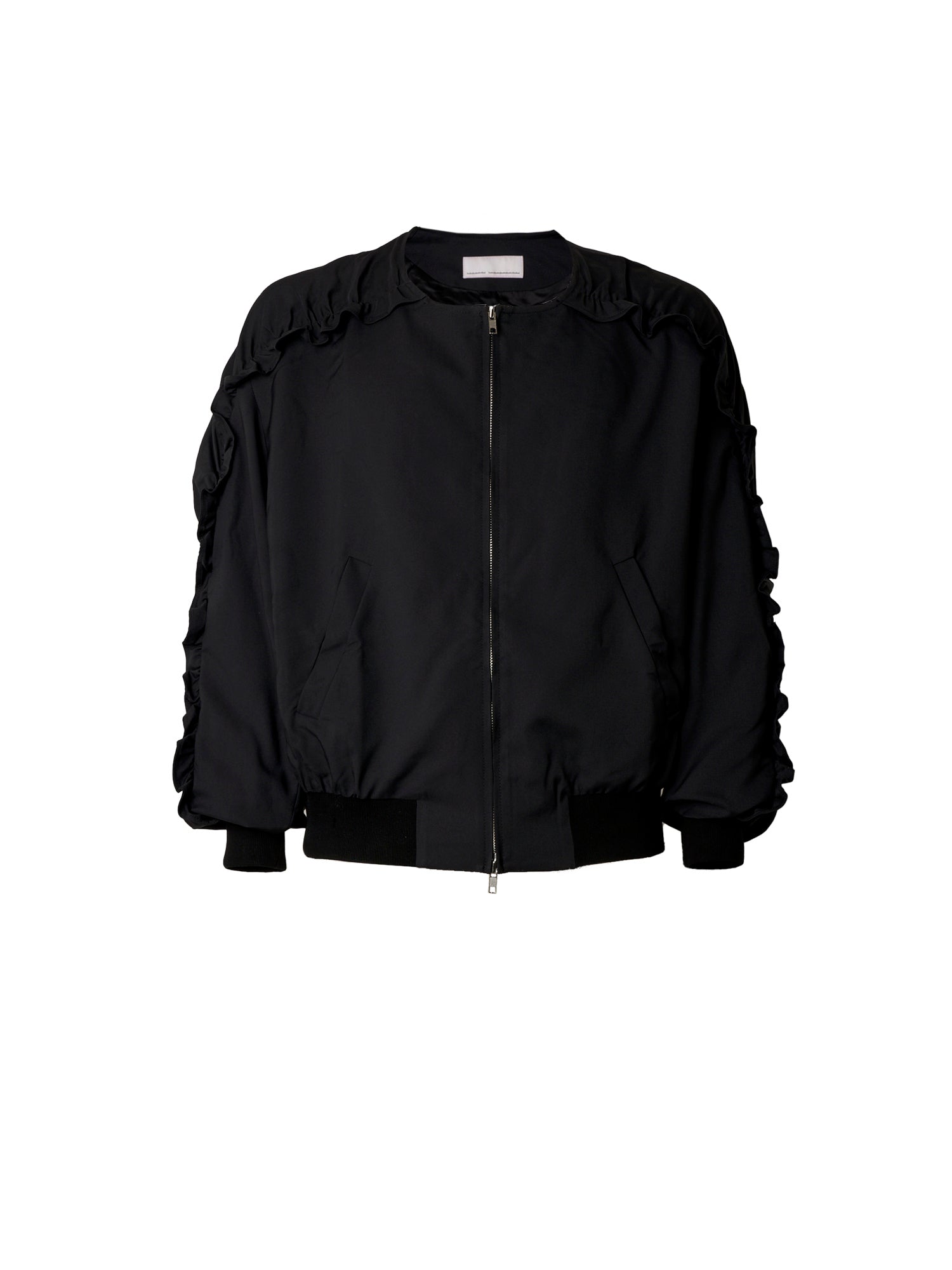 Bomber with Ruffled Sleeve - Black