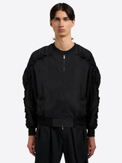 Bomber with Ruffled Sleeve - Black