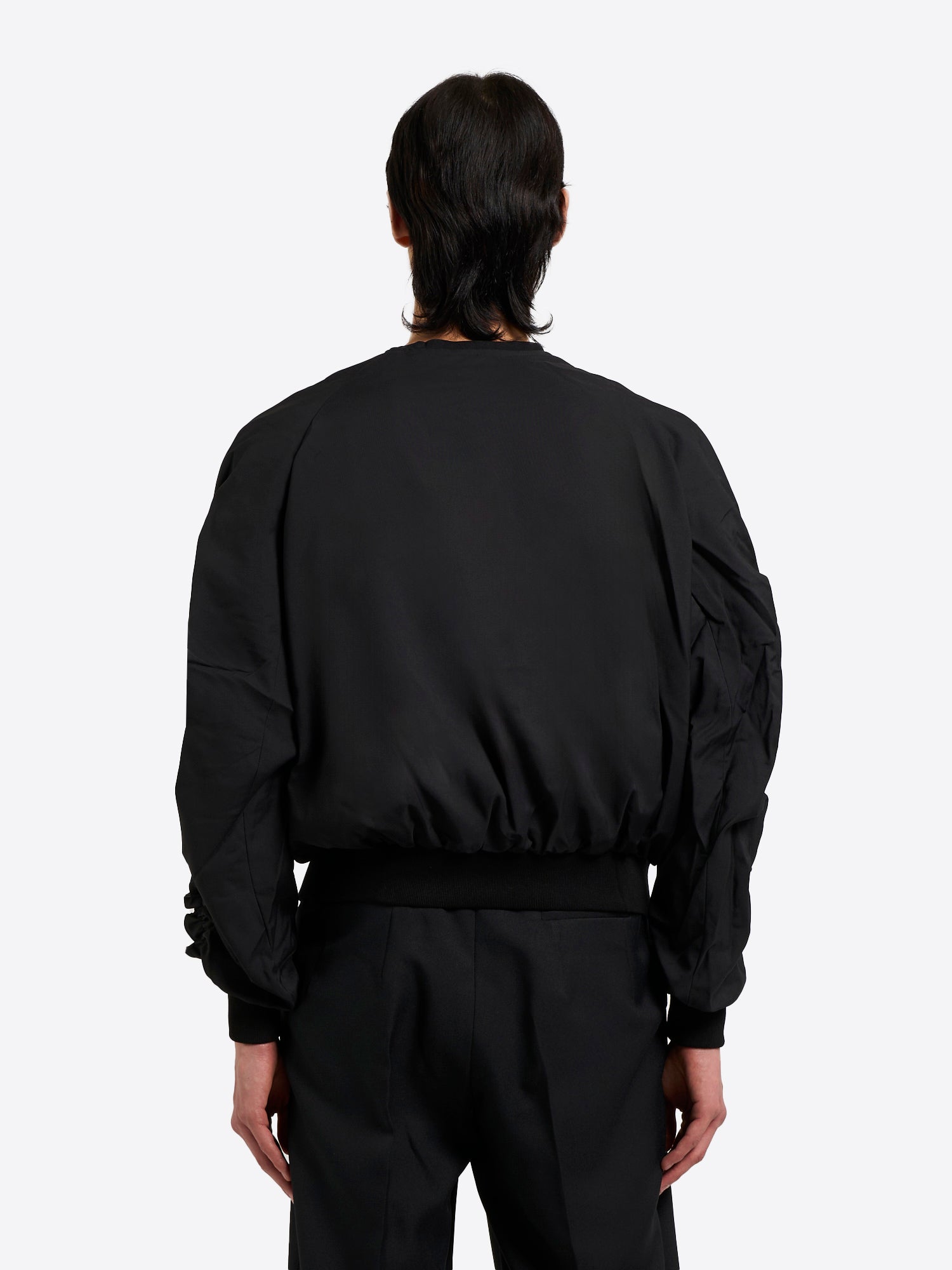Bomber with Ruffled Sleeve - Black